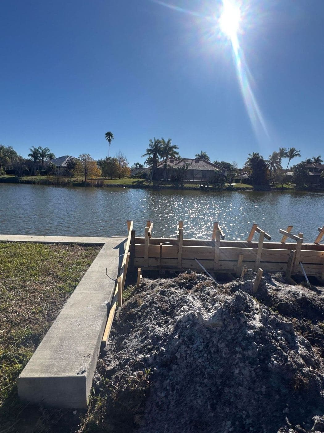 Formwork in place for a new concrete seawall cap